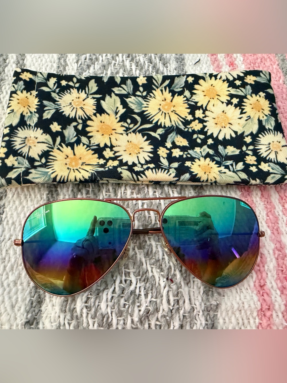 Ray-Ban RB3025 Aviator 58mm Metal Sunglasses Rainbow Flash Lenses Bronze Frame